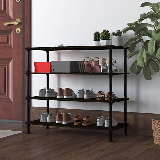 TABLE MAGIC Jazz Shoe Rack 4T Multipurpose Shoe Rack Organizer Stand for Home 4 Shelfs Wood Steel D30 x W60 x H65cm (4 Tie...