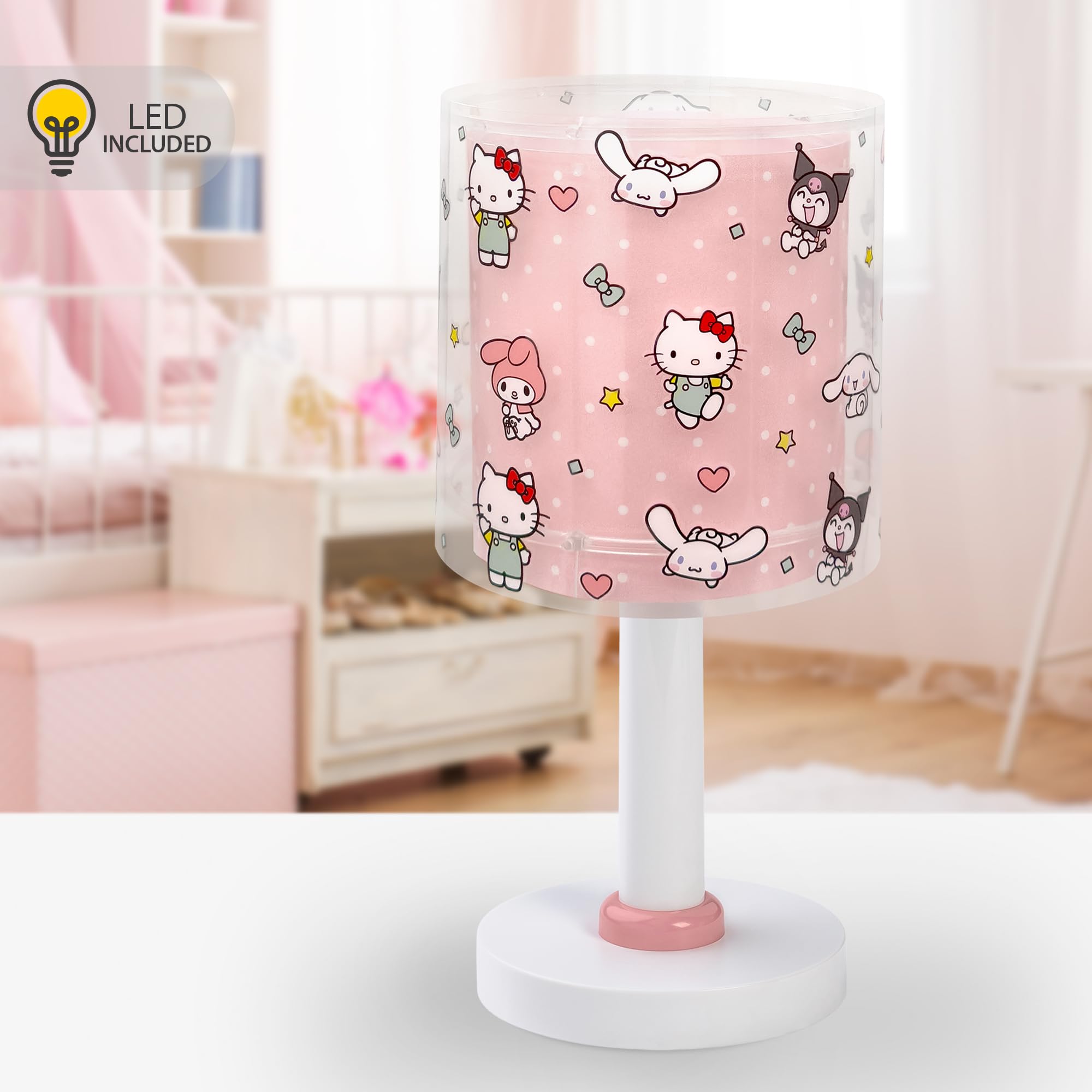 Dalber Lámpara Infantil de Mesilla Hello Kitty & Friends 41251 G4 | Lámpara infantil de mesa o mesita; G4 4W LED - Bombilla incluida; Luz Quitamiedos