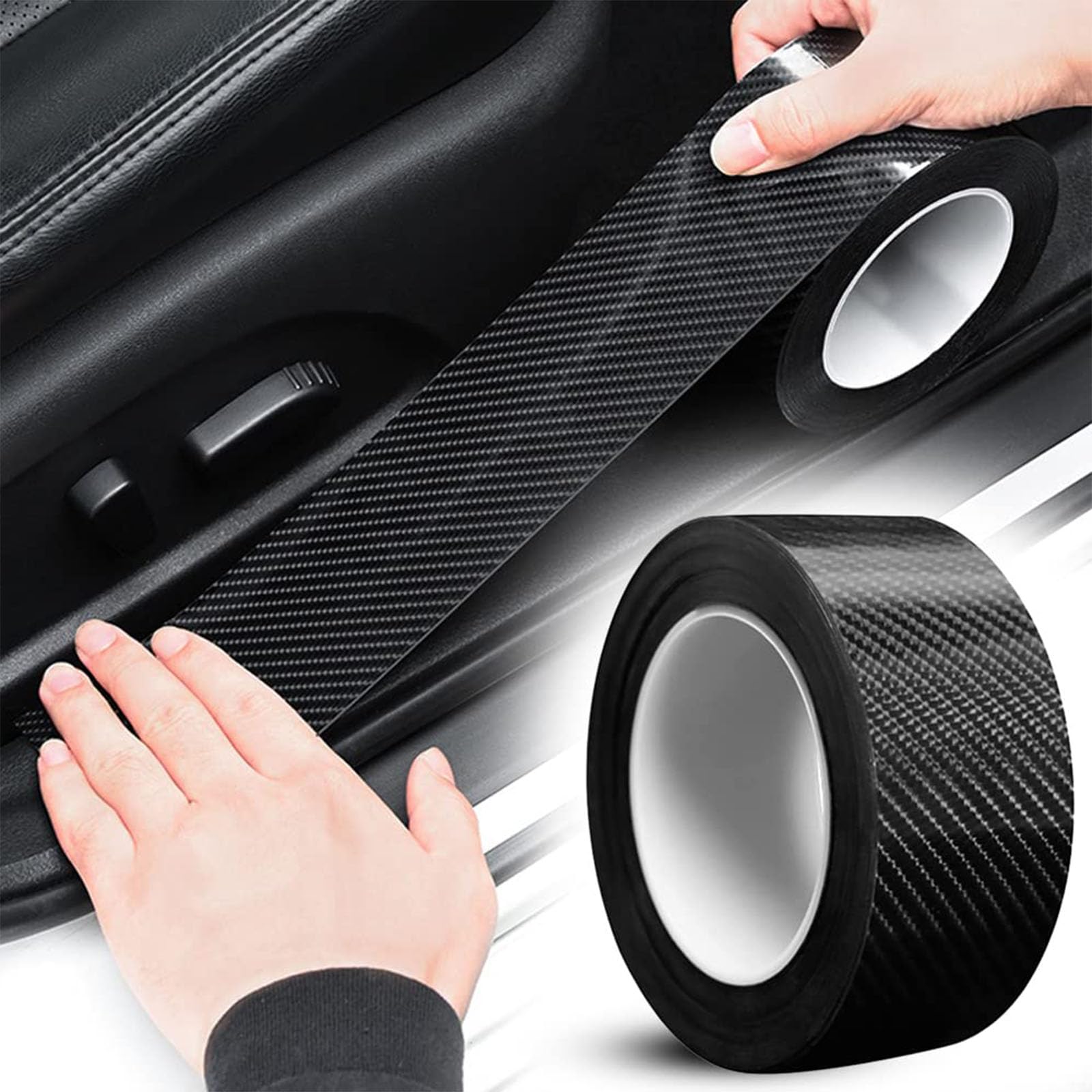 Car Door Sill Protector for Polestar 4, (5CM*5M) Carbon fiber Car Sill Protectors Strips Welcome Pedal Car Accessories