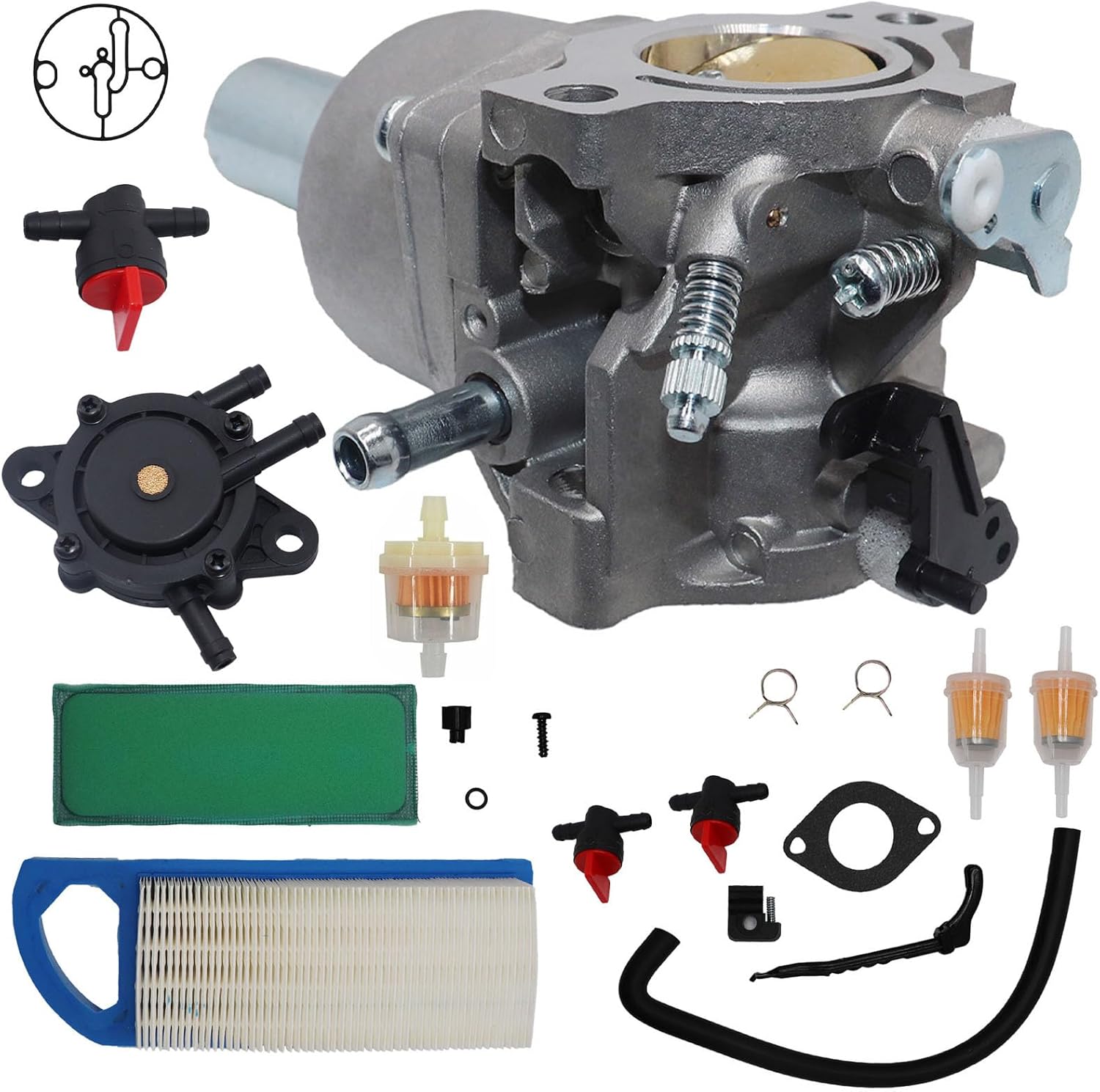 Carburetor 18.5HP For Briggs Stratton LT1000 LT2000 DYT4000 Z225 Huskee LT4200 Riding Mower 42" Deck DLS3500 794572 791858 792358 14HP 17.5HP Air Pre Filter Fuel Shut Cut Off Valve Fuel Pump