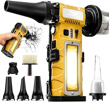 Compressed Air Duster, Cordless Rechargeable 7-in-1 Air Duster, 2 Battery 8000mAh 300000RPM, Variable Speed Electric Dust Remover for Keyboard PC Computer Car Vents Cleaning