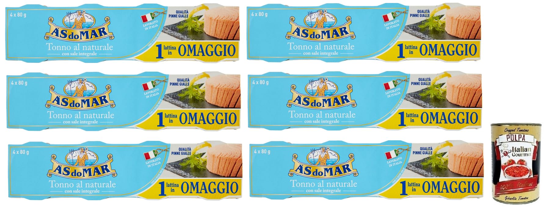 Italian Gourmet Thon naturel en boîte 24 x 80 g léger et sain | Avec sel intégral ; dans son propre jus, nutritif, portions pratiques pour un poids net total de 1,92 kg + pulpe de 400 g