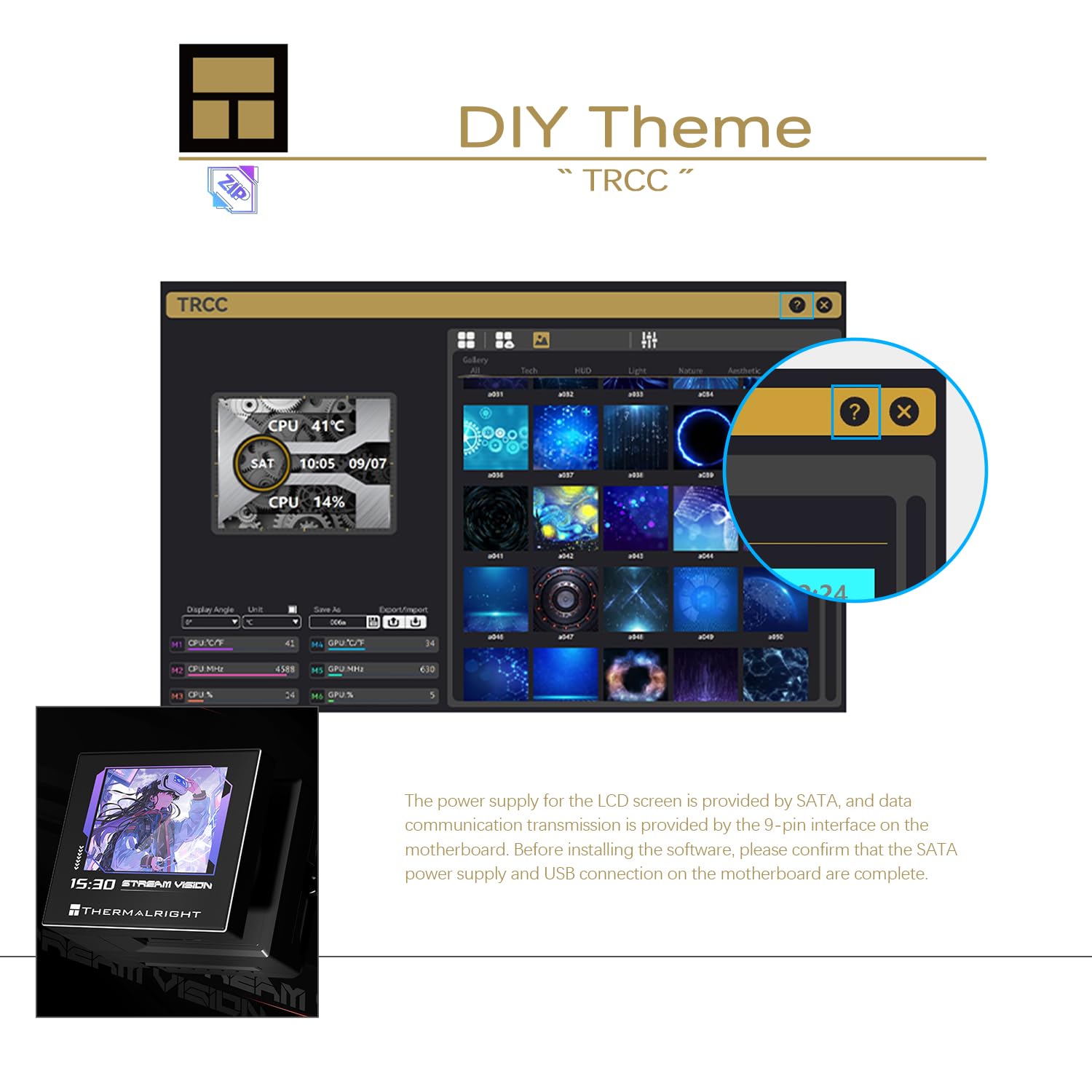TR-Thermalright Stream Vision 360 Black Liquid CPU Cooler, schermo LCD IPS da 3,5 pollici con risoluzione 680 x 480 magnetica, testa fredda con ventola incorporata integrata, radiatore da 360 mm, per