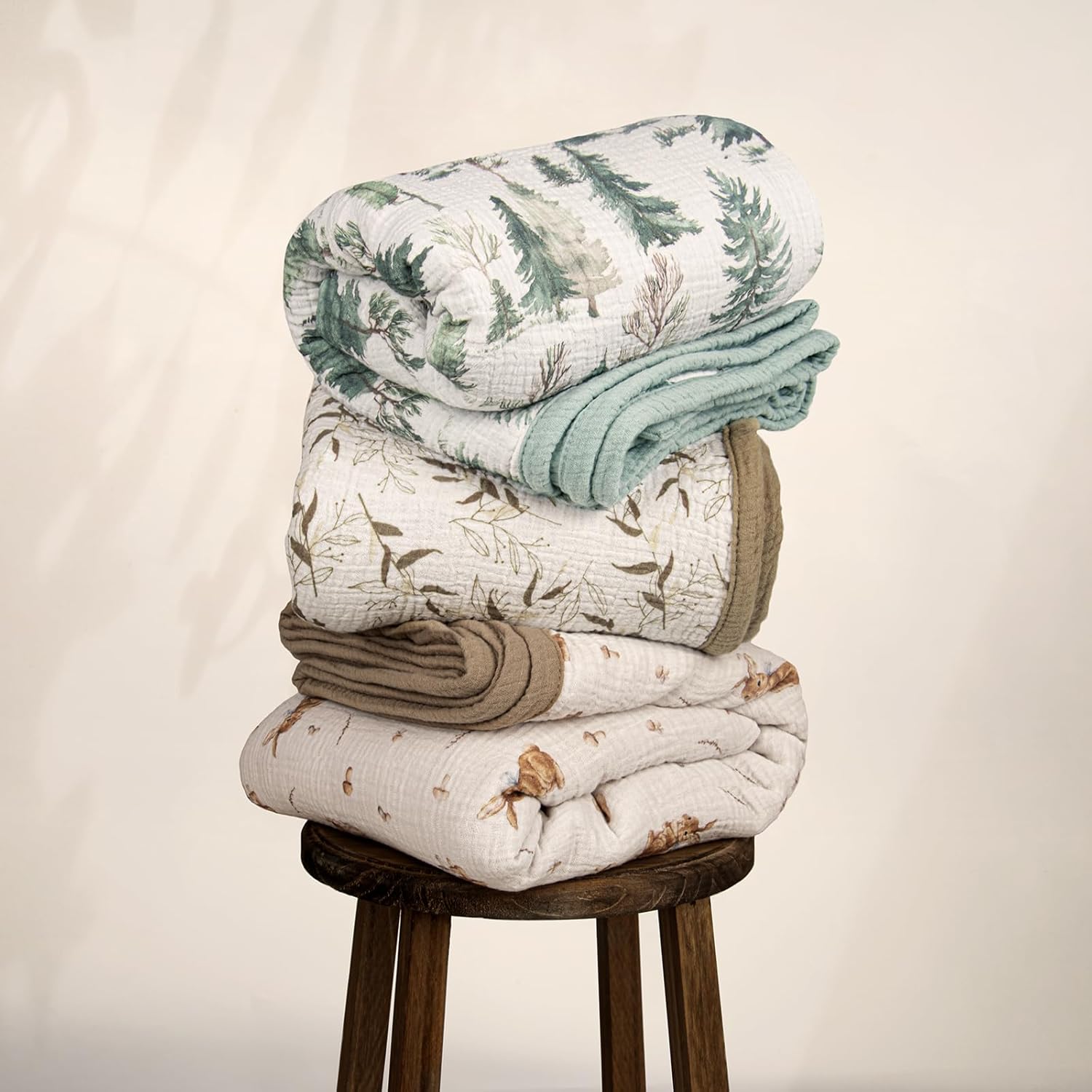 lulumoon Muslin Baby Blanket for Unisex: Cotton Baby Blanket with Bunny - Soft Breathable for Newborn Stroller & Daycare 47"x47" (Brown Bunny) - Image 5