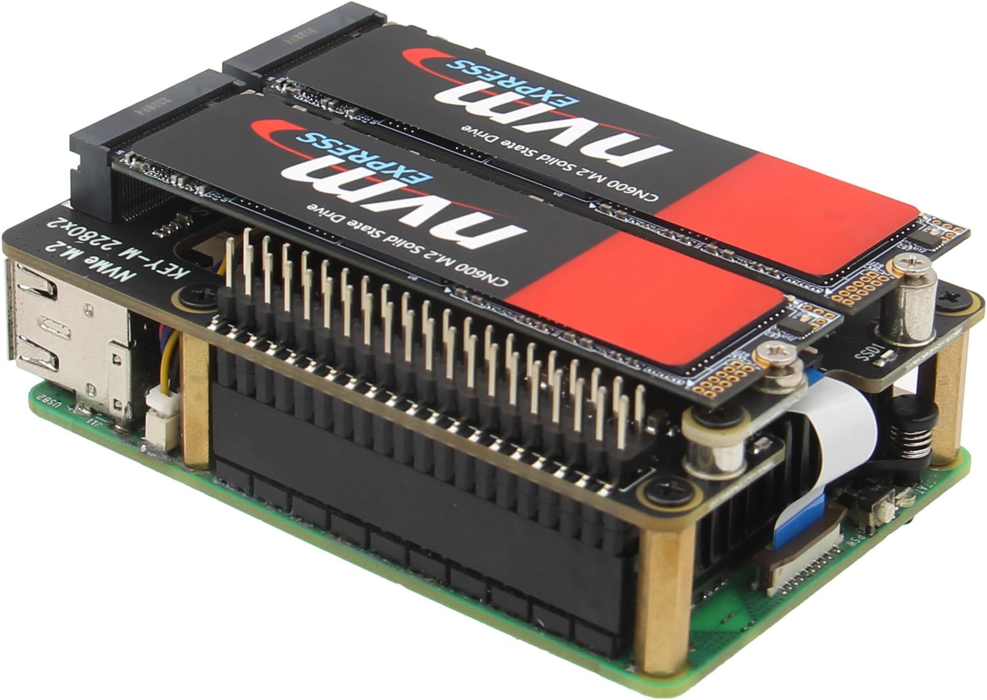 Geekworm X1004 PCIe to Dual M.2 HAT NVMe 2280 SSD PCIe Peripheral Board for Raspberry Pi 5 16GB/8GB/4GB/2GB