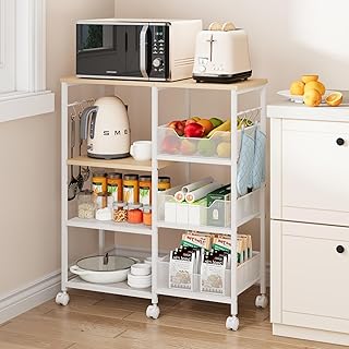SWTYMIKI Kitchen Island Cart on Wheels - 4 Tier Rolling Kitchen Table Ca...