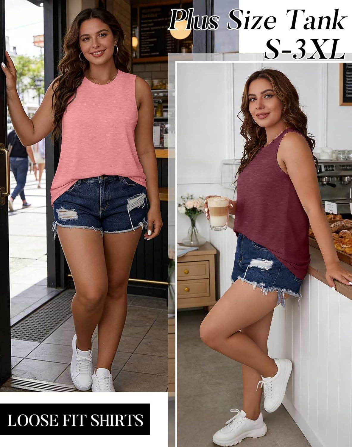 KKJ 2 Pack Womens Tank Tops Workout Tees Spring Summer Clothes Fashion Outfits Crew Neck Sleeveless Loose Fit Casual Shirts - Image 5