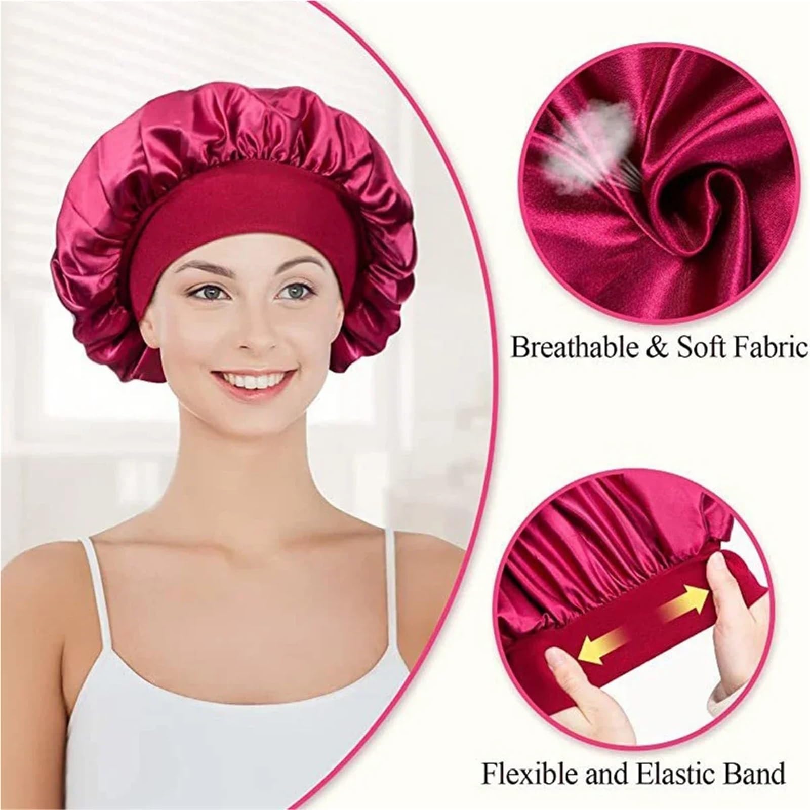 Cofano In Seta Cappello da notte in raso solido a tesa larga donna, avvolgente for la testa, con fascia elastica, for cura dei capelli, cappello(Dark coffee)