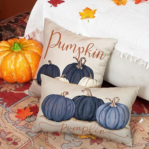 Miniatura 9 de DFXSZ Fundas de almohada de otoño de 12 x 20 pulgadas, otoño, Acción de Gracias, pintura de tinta, calabazas grises y blancas, funda lumbar de