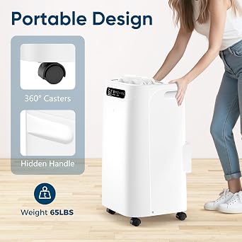 14000 BTU Portable Air Conditioners, Cools Up to 700 Sq.Ft, Portable AC Unit with Remote Control, Cooling, Fan, Dehumidification, Sleep Mode& Installation Kits for Large Rooms, White