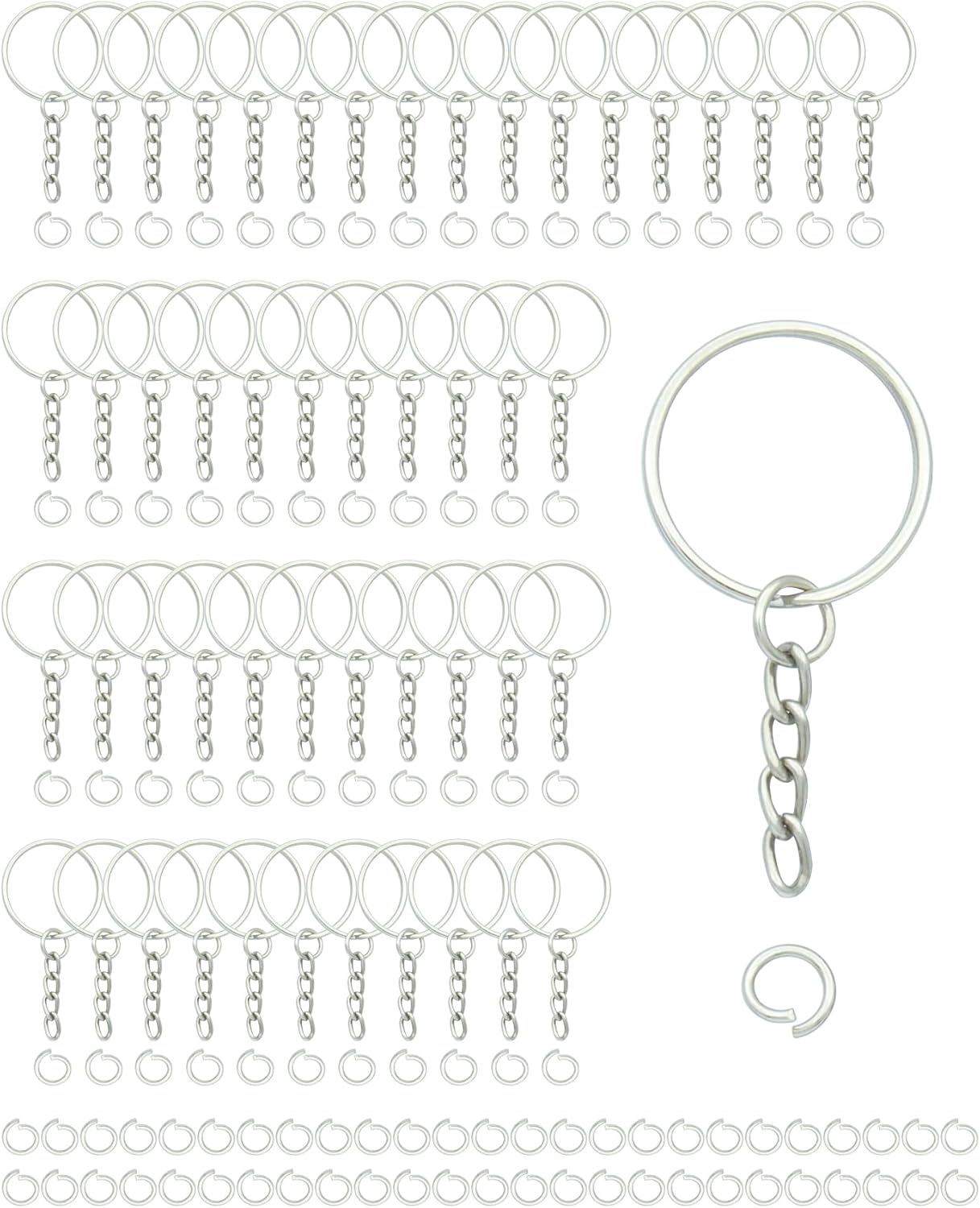 100Sets 1 inch Keychain Rings Golden Split Round Key Ring with Chain and Open Jump Rings for DIY Keychain Making Crafts