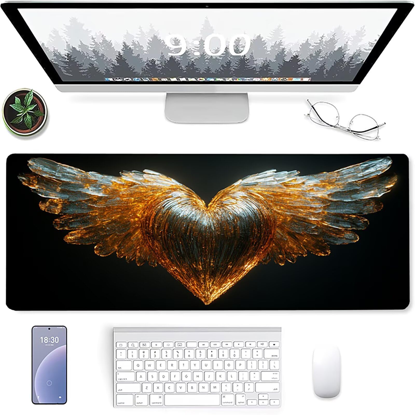 Podkładka pod mysz Biurko Czarna XXL 1200 x 600 x 3 mm, Skrzydło Podkładka Pod Myszkę Do Gier, Poprawia Dokładność I Prędkość, Wodoodporna Mata Na Biurko Dla Graczy Akcesoria Do Komputera PC 6-6376