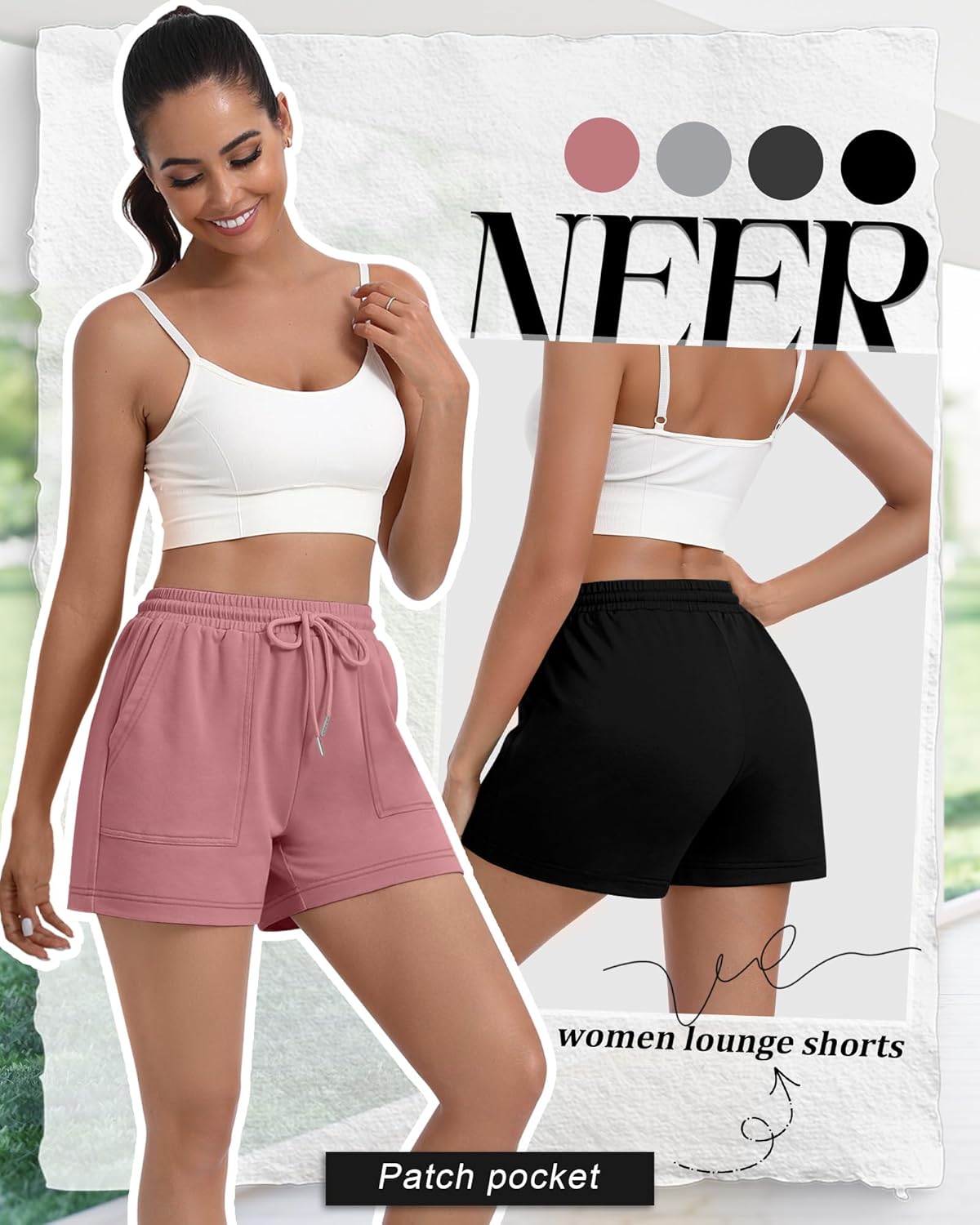 Neer 4 Pack Womens Sweat Shorts Cotton Casual Lounge Drawstring High Waist Summer Loose Elastic Athletic Shorts with Pocket - Image 6