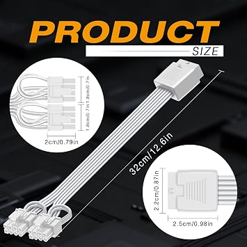 COMeap 12VHPWR Cable Extension, 16 Pin Female to Dual 8 Pin(6+2) Male PCIe Conversion GPU Power Cable for Power Supply with 12+4pin 12VHPWR Port 11.8in(30cm) White