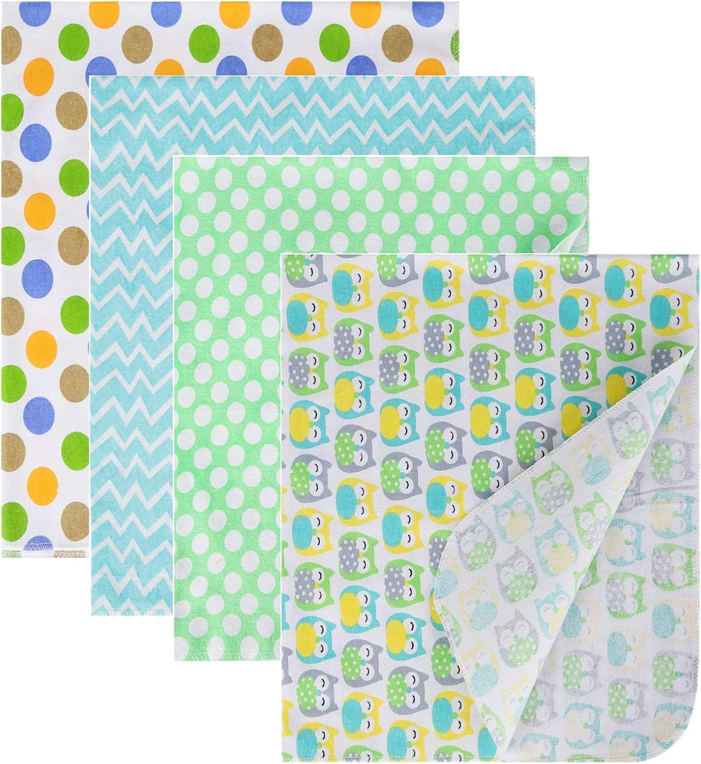 Cotton Flannel Receiving Blankets 4 Pcs, Baby Swaddle Blankets, Infant Flannel Blanket 30 X 30 Inch for Boy and Girl (Style9)
