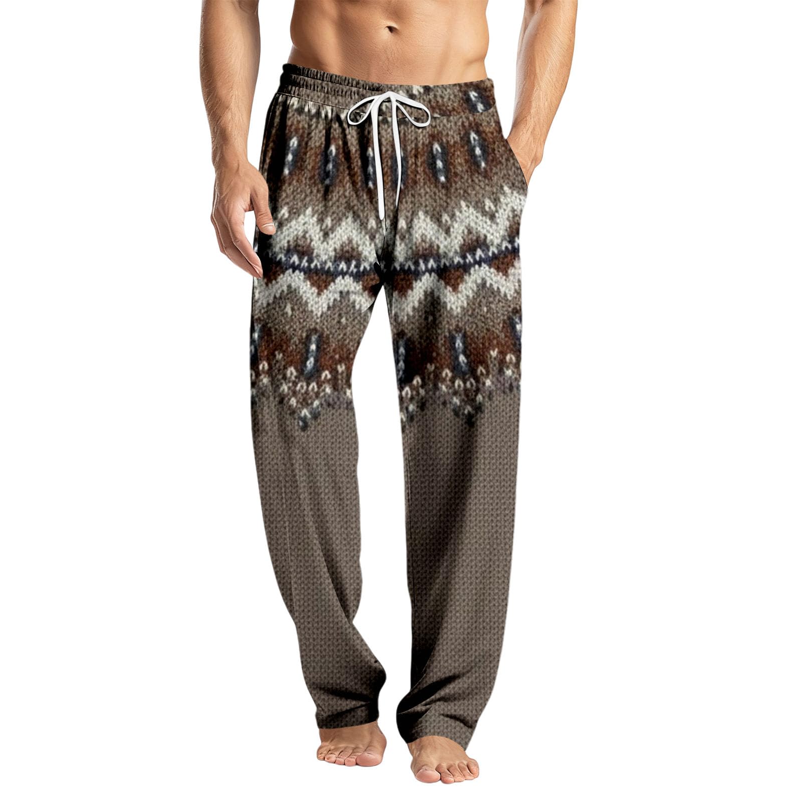 Generisch Pijama corto para hombre, pantalones de yoga, albornoz bordado para hombre (café, L)