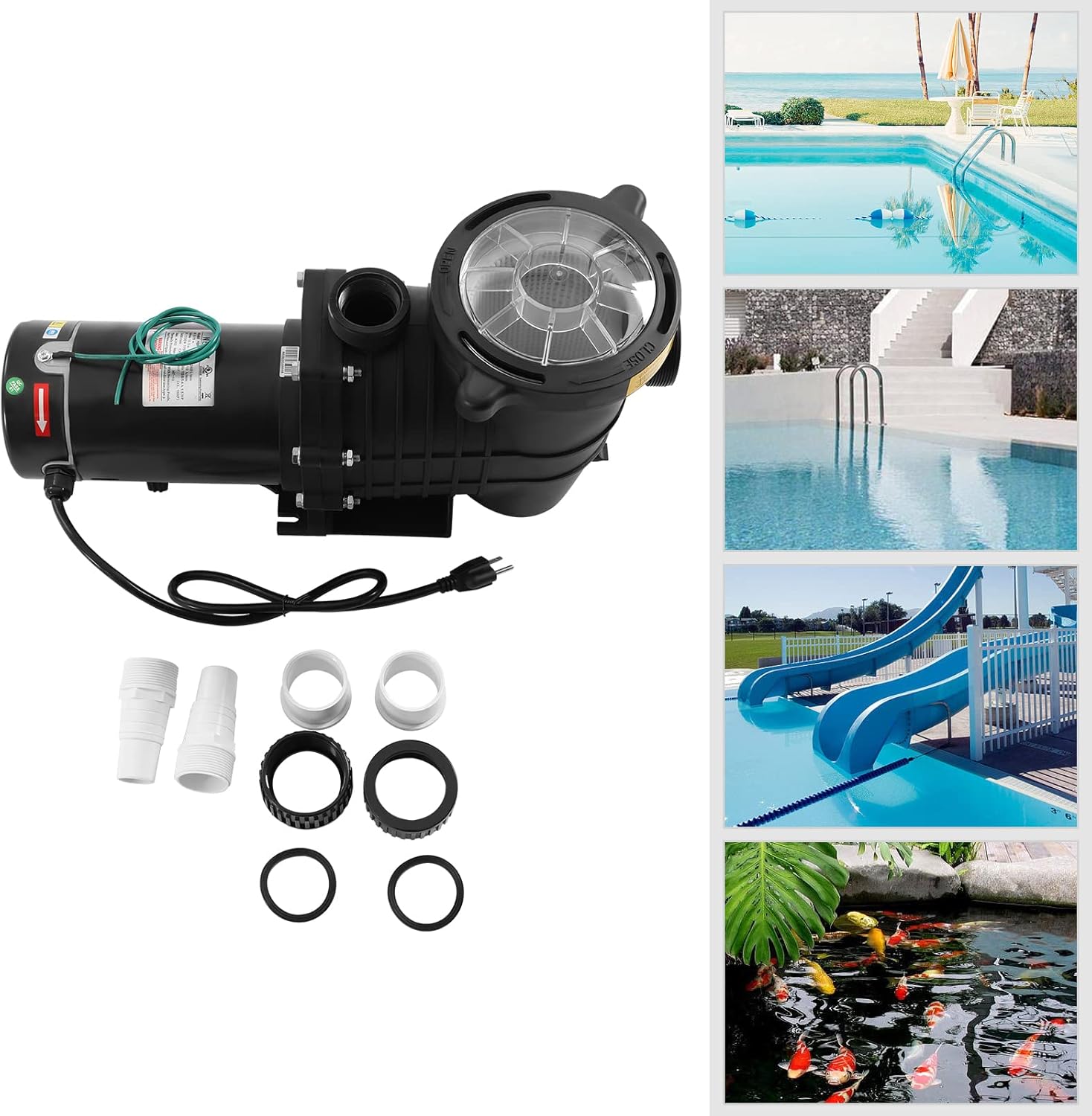 Swimming Pool Pump, 1.5 HP Single Speed Pumps 1100 W 108 GPM Dual Voltage Pool Pump with Strainer Basket for Inground and Above Ground Pools