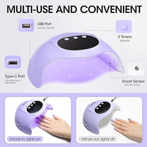 Miniatura 4 de Gellen Lámpara de uñas LED UV con taladro eléctrico de uñas, secadora de uñas de luz UV de 72 W para uñas, limas de uñas para uñas acrílicas,
