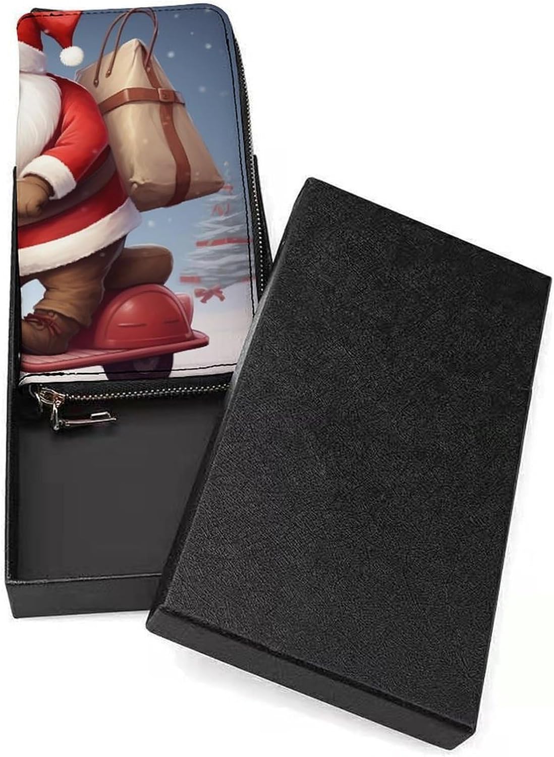 Fashionable Large-capacity Santa Claus on Scooter Printed Leather Wallet Vertical, Internal Multi-compartment Design - Meet Your Diverse Travel Needs