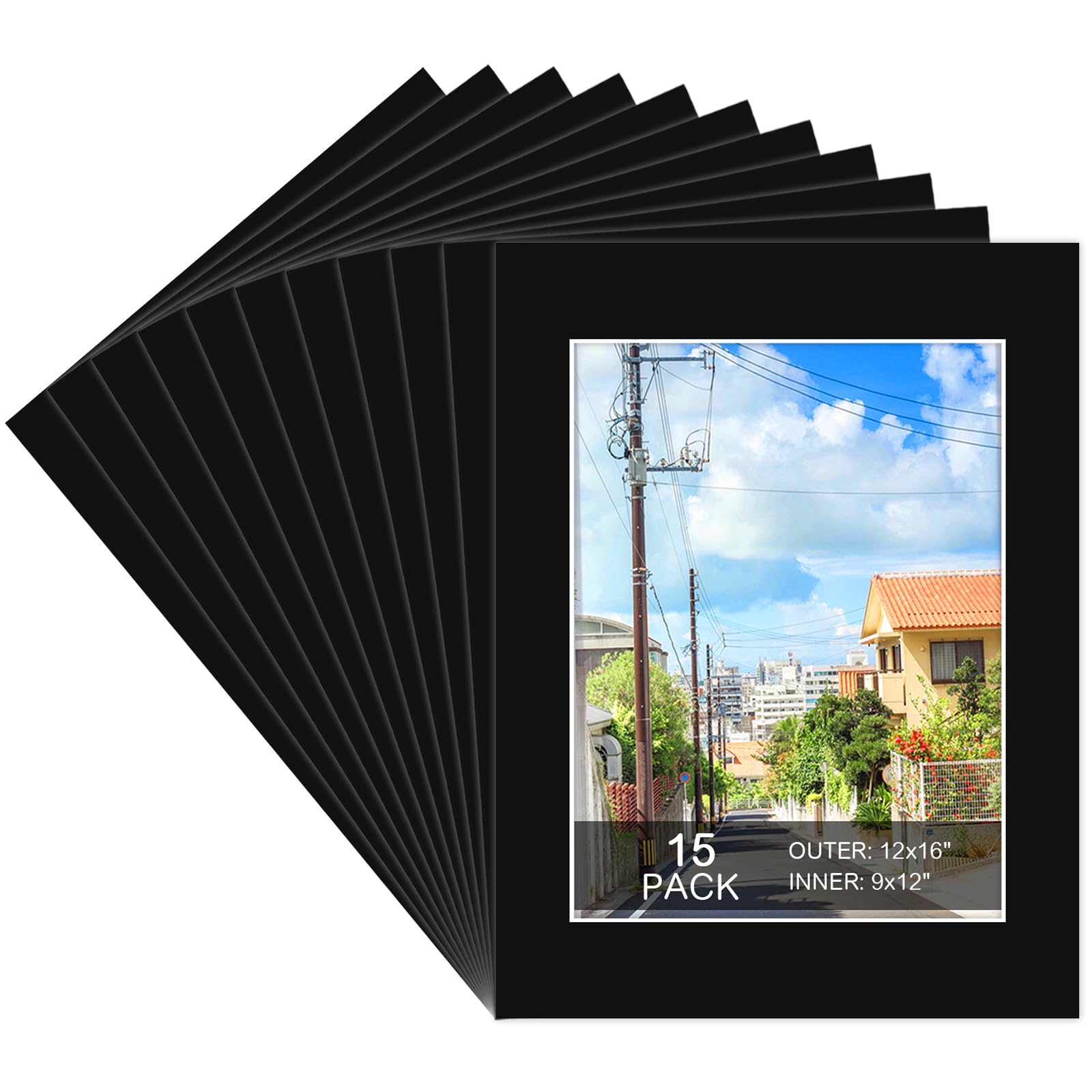Photo 1 of Prudiut 15 Pack Picture Mats 12x16 for 9x12 Photos, Black
