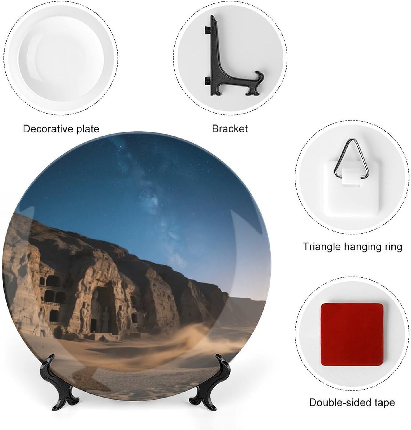 Bone China Decorative Plates Mogao Grottoes in Dunhuang Ceramic Decorative Plate Wall Decor with Display Stand Ceramic Ornaments for Wall Hanging Decoration