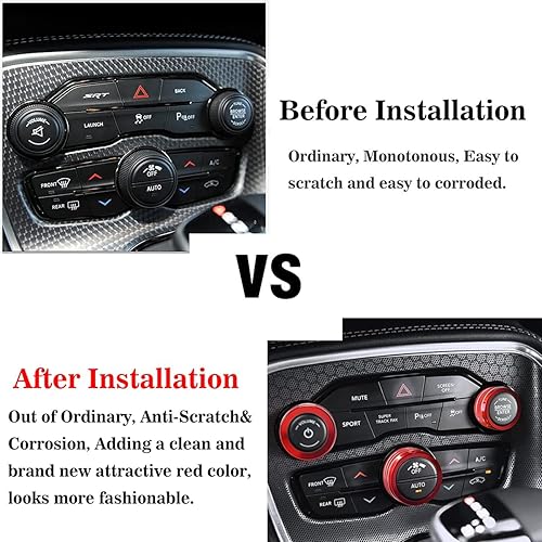 Miniatura 8 de Auprite Cubiertas de perilla de control de clima para Dodge ChallengerCharger 2015-2023, para Chrysler 300 300s 2015-2022 2023 (3 piezasrojo + 3