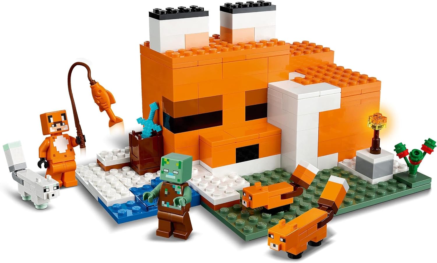 LEGO 21178 Minecraft De Vossenhut Set met Verdronken Zombie en Dierenfiguren
