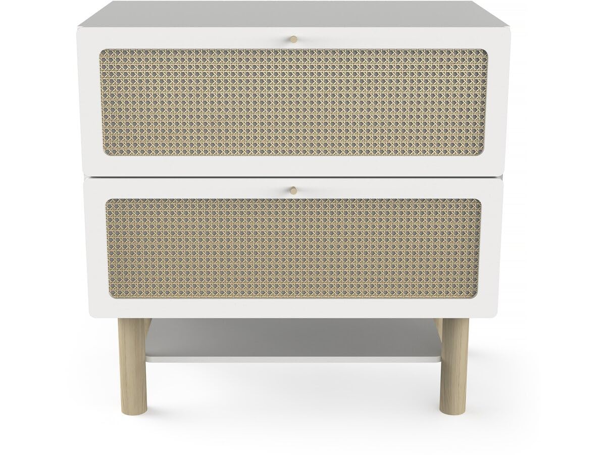 Commode Bébé 2 Tiroirs Convertible en Commode A Langer – Gamme OCHNA - Coloris Blanc Mat & Bois Hévéa - 90 x 87 x 55 cm
