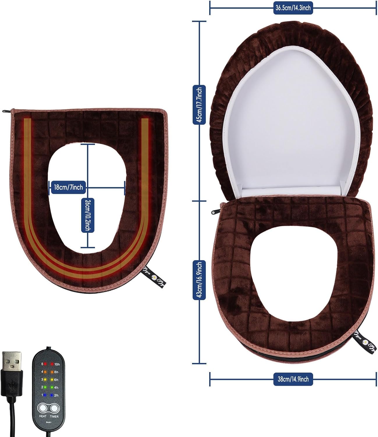 USB Electric Toilet Seat Cover With 5 Adjustable Temperature Levels Fast Heating Pad For Winter Bathroom Heated Cover