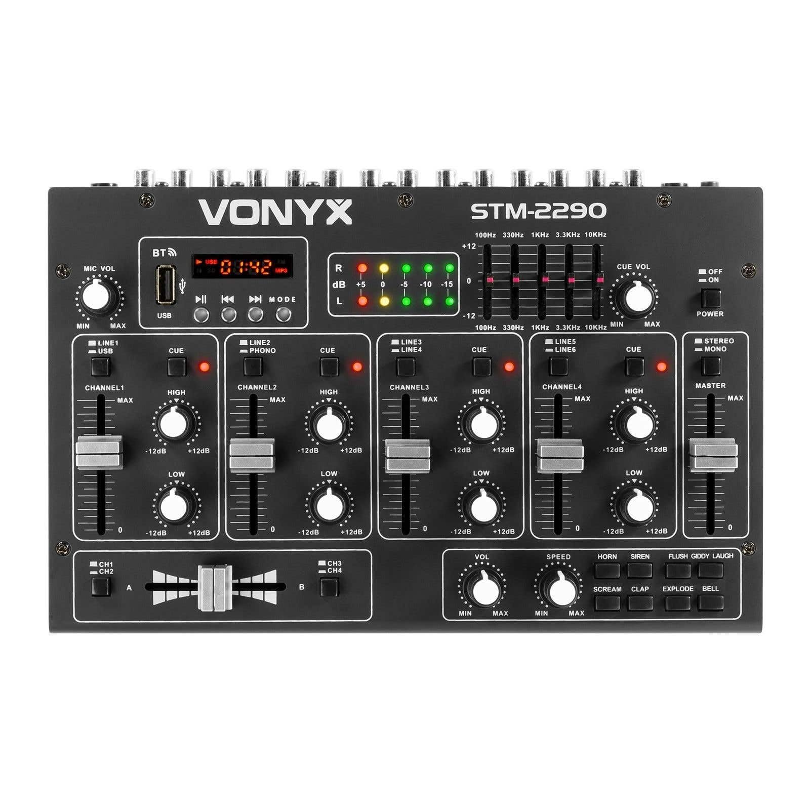 Vonyx VX1200 PA Anlage Aktiv mit Bluetooth 1500 Watt Subwoofer DJ Boxen Kopfhörer Mischpult Mikrofon Stativ