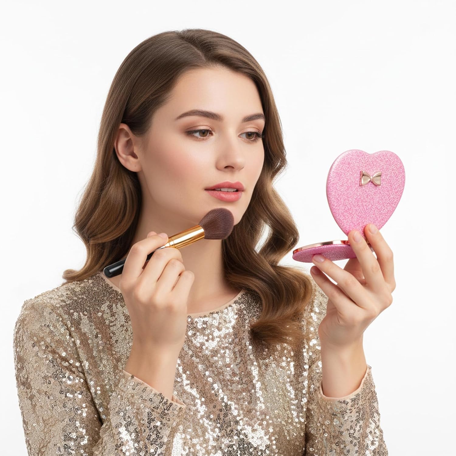 Ouligay Pink Heart Compact Mirror for Women and Girls Double Sided Pocket Mirror for Purses Portable Travel Mini Makeup Mirrors Small Folding Mirrors Valentine's Day Gift