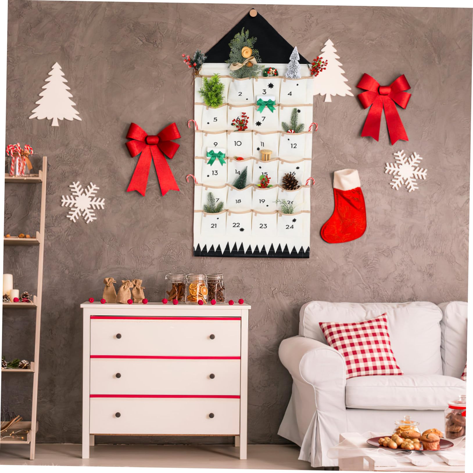 Operitacx Weihnachtlicher Adventskalender Aufhängetasche Aus Baumwolle Fächer Wand Türhängend Große Kapazität Praktische Aufbewahrungstasche Im Haus-design Zur Dekoration Und Organisation