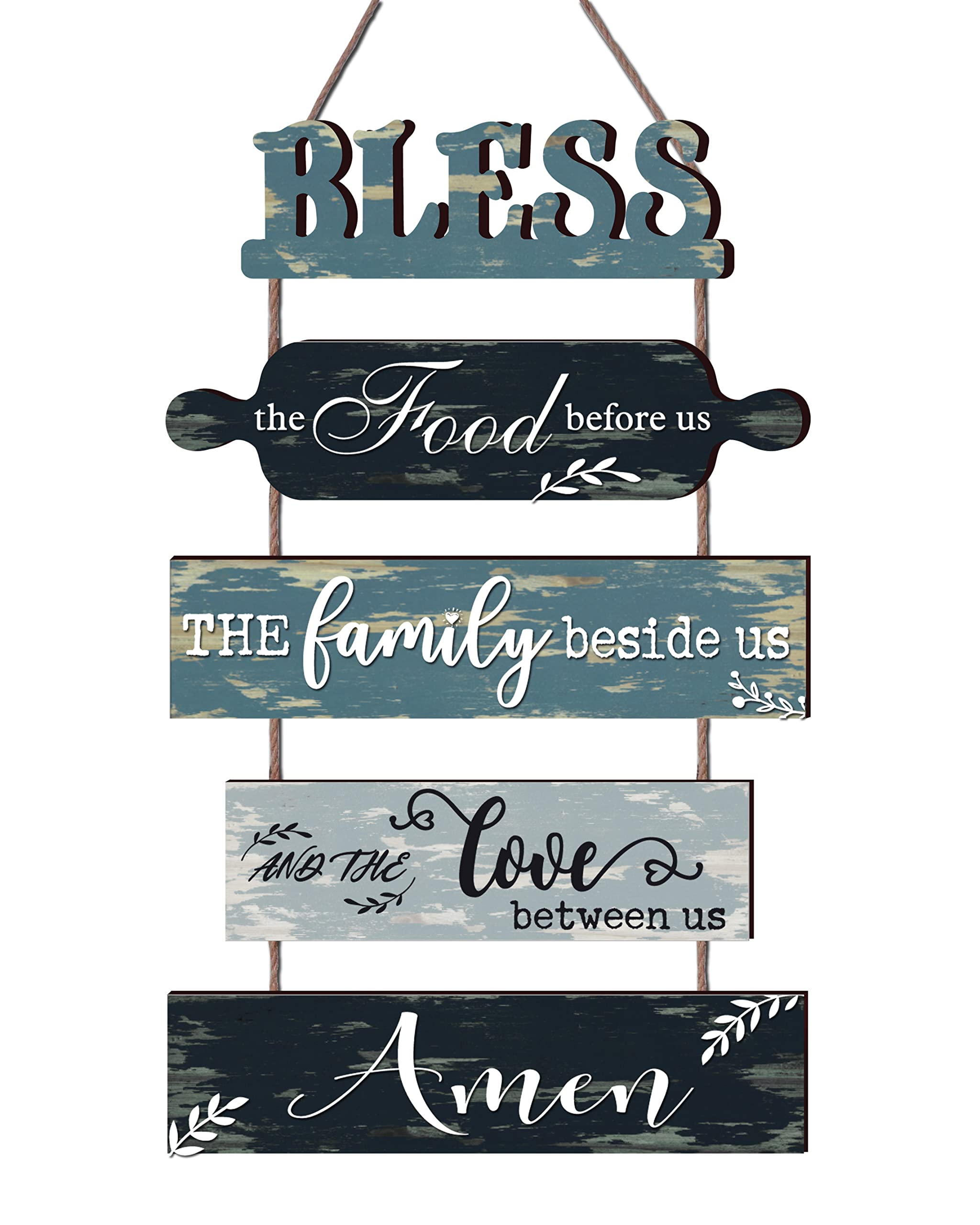 Set Di 6 Decorazioni Murali In Legno Rustico Per Cucina – Scritta 'Bless The Food Before Us' – Arte Da Parete Verticale