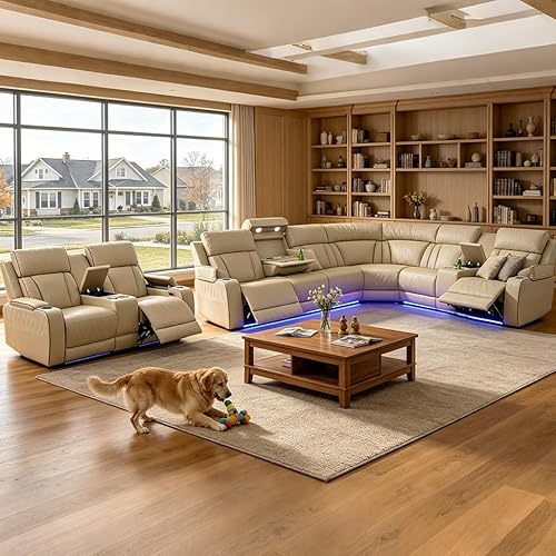 Juego de sofá seccional reclinable eléctrico, juegos de muebles de sala de estar, sofá seccional de cuero transpirable y sofá biplaza con 4