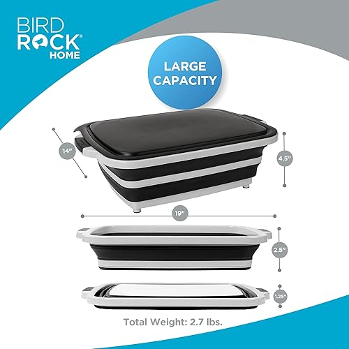 Miniatura 3 de BIRDROCK HOME Tina plegable grande de preparación para barbacoa con tabla de cortar, organizador de parrilla multifunción con colador y tapa, cuenco