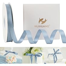 HUIHUANG Dusty Blue Satin Ribbon 1/2 inch X 50 Yards Continuous, Blue Double-Faced Satin Ribbon for Gift Wrapping, Bows, DIY Crafts, Flower Bouquet, Bridal Wedding Decor, Flower Crowns Decor