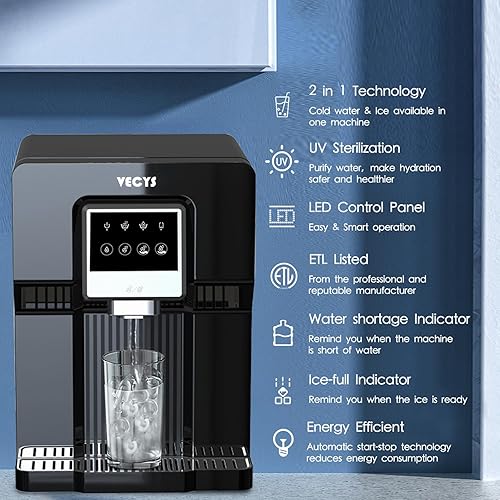 Miniatura 4 de VECYS Enfriador de agua sin botella con máquina de hielo, producción diaria de hielo de 18 libras para uso en autocaravanas y encimeras domésticas