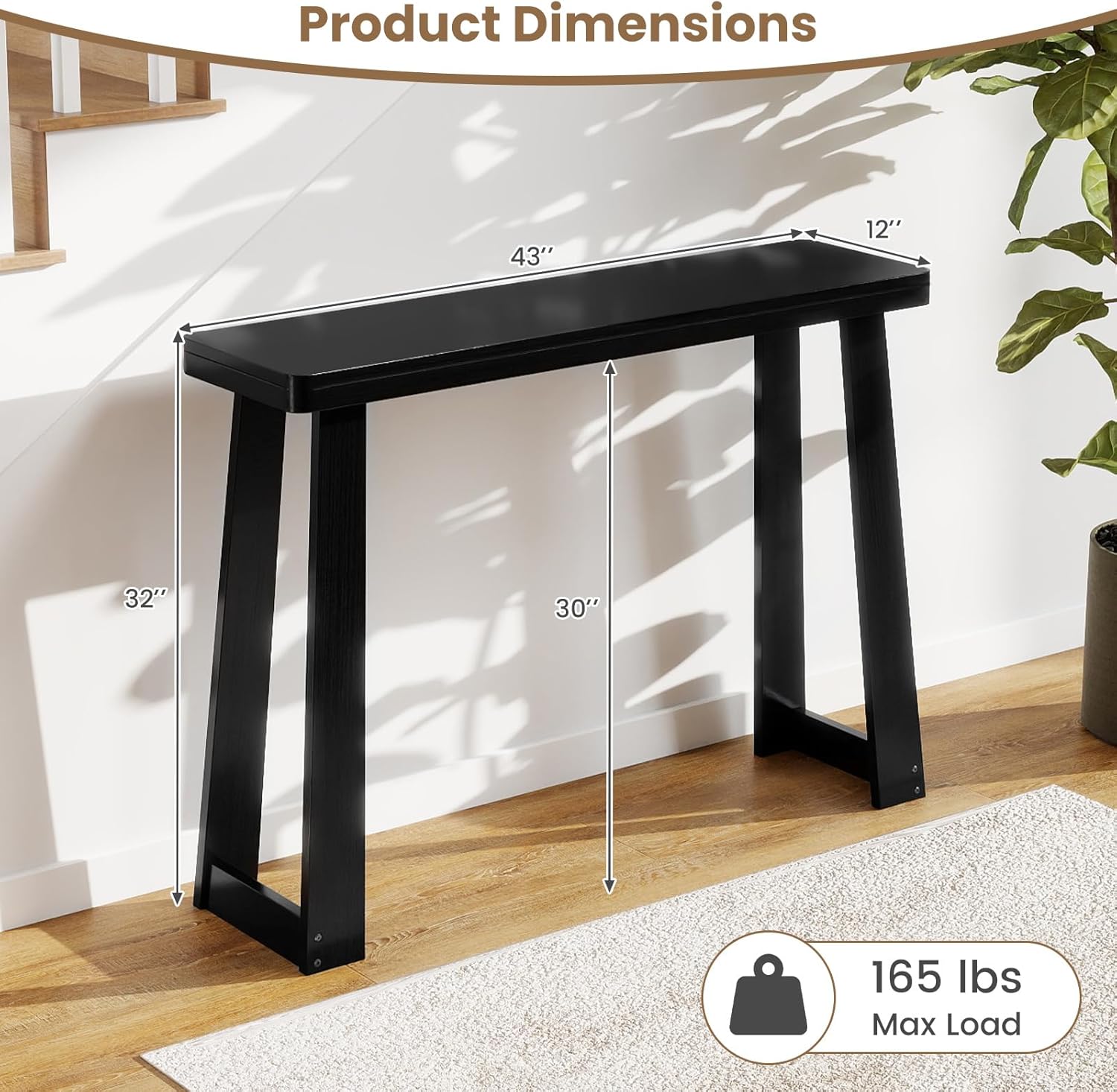 Giantex Narrow Long Console Table, 43" Modern Entryway Table Behind the Couch, Rubberwood Accent Sofa Tables for Living Room, Foyer, Hallway, Bedroom, Entrance (Black)