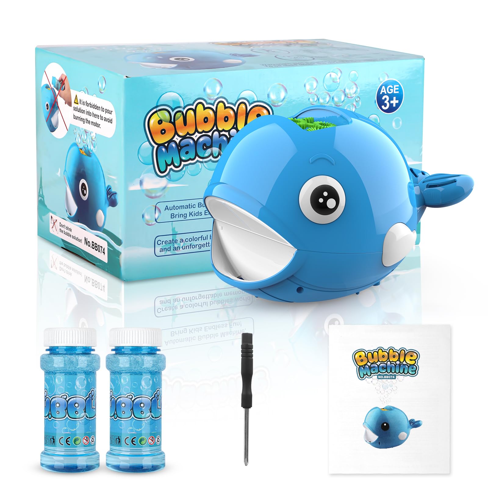 Machine a Bulles de Savon Enfant, Jouet Garçon Fille 3 4 5 6 7 8 Ans Appareil a Bulles Automatique Portable Souffleuse à Bulles avec 2 Bouteilles Cadeau Enfant Jeux Exterieur Jardin Plein Air, Baleine