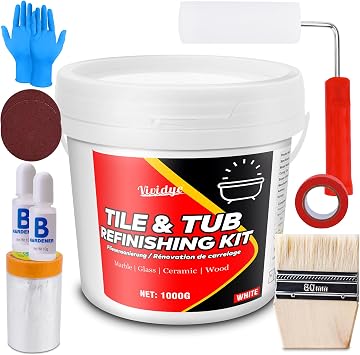 Tub and Tile Refinishing Kit, 35oz Tub Refinishing Kit with Complete Tools and Hardener, Ceramic Tile Paint for Bathtub, Countertop, Sink, Floor, Wall, Kitchen, Gloss White, Waterproof & Voc Free