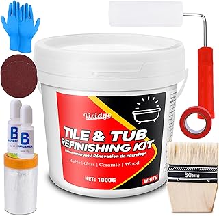 Tub and Tile Refinishing Kit, 35oz Tub Refinishing Kit with Complete Tools and Hardener, Ceramic Tile Paint for Bathtub, Countertop, Sink, Floor, Wall, Kitchen, Gloss White, Waterproof ＆ Voc Free