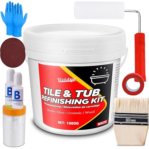 Tub and Tile Refinishing Kit, 35oz Tub Refinishing Kit with Complete Tools and Hardener, Ceramic Tile Paint for Bathtub, Countertop, Sink, Floor, Wall, Kitchen, Gloss White, Waterproof ＆ Voc Free