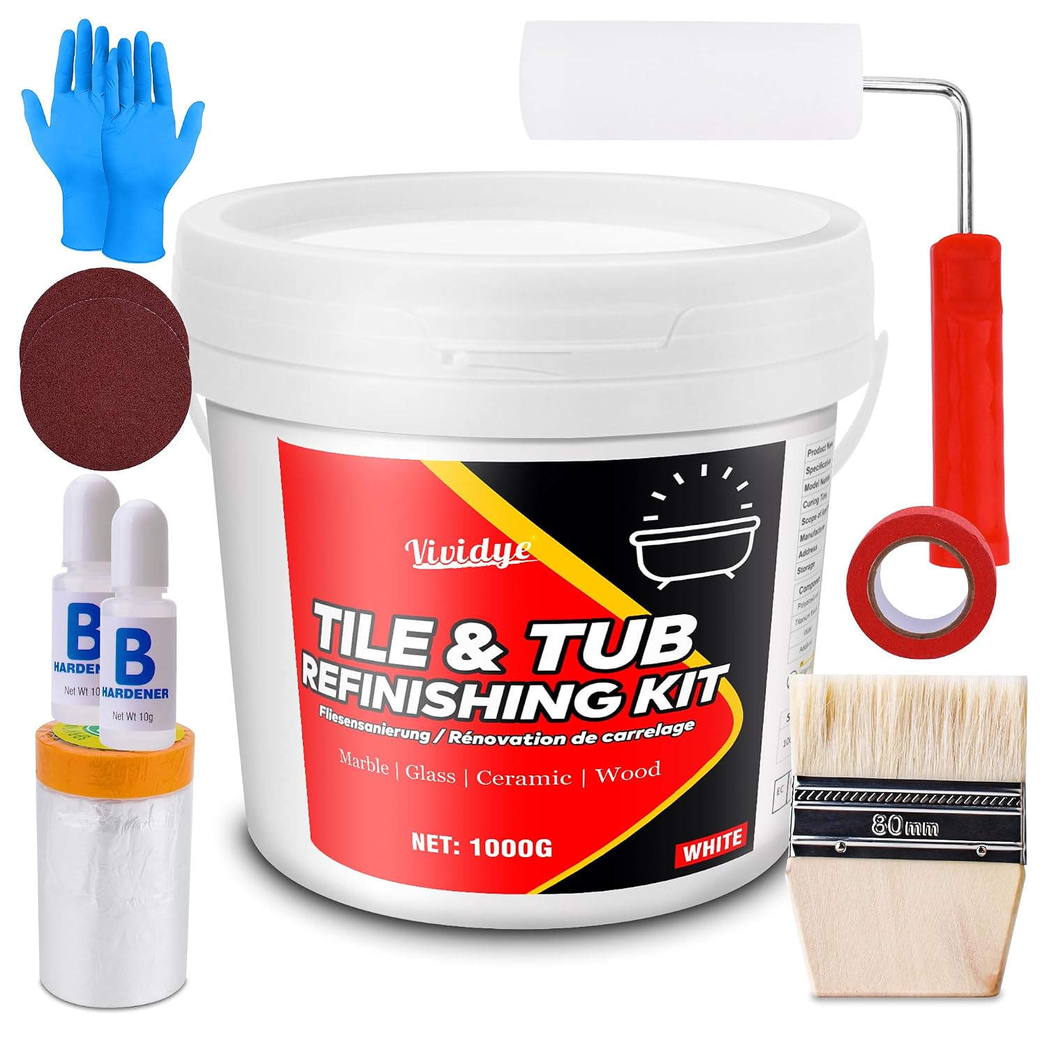 Tub and Tile Refinishing Kit, 35oz/1000g Tub Refinishing Kit with