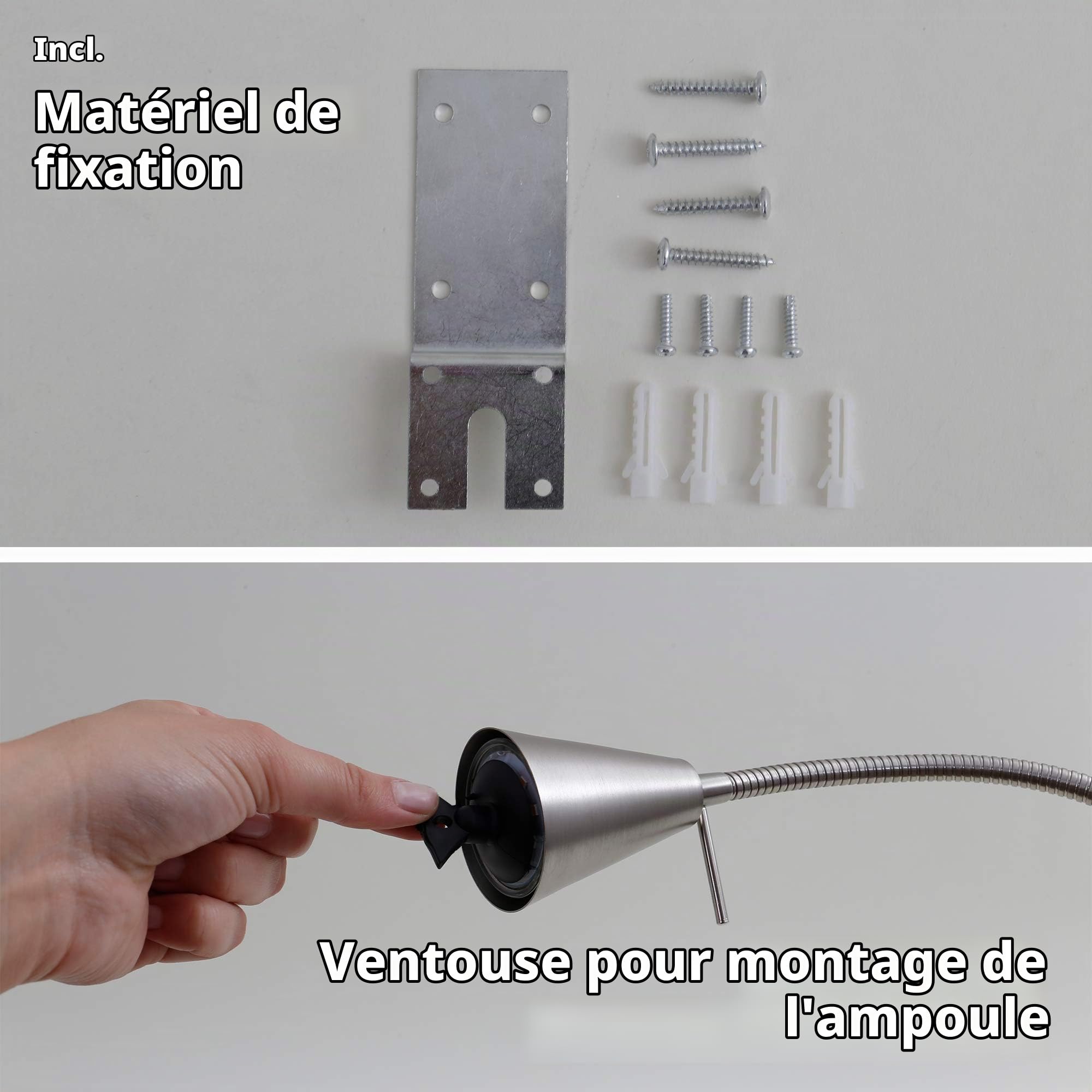 BRILONER - Lot de 2 lampes LED de lecture avec interrupteur, orientables, plusieurs fixations, applique murale intérieure, lampe murale, lampe de lit, lampe de chevet, 40,3 cm, nickel mat