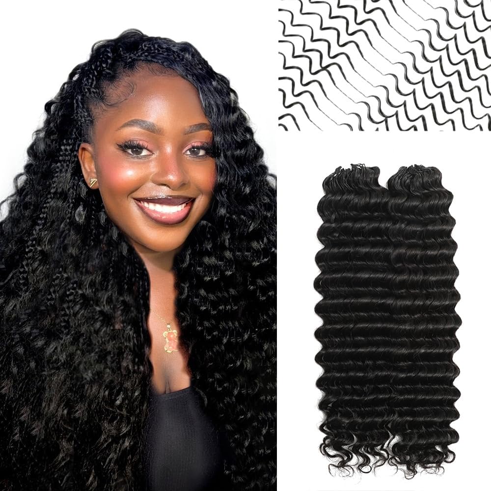 Human Crochet Hair Deep wave Feather Crochet Human Hair 18 Inch 100g Pre-Separated Crochet human Hair Bundles Invisible Miracle Knots Crochet Hair Extensions Natural Black