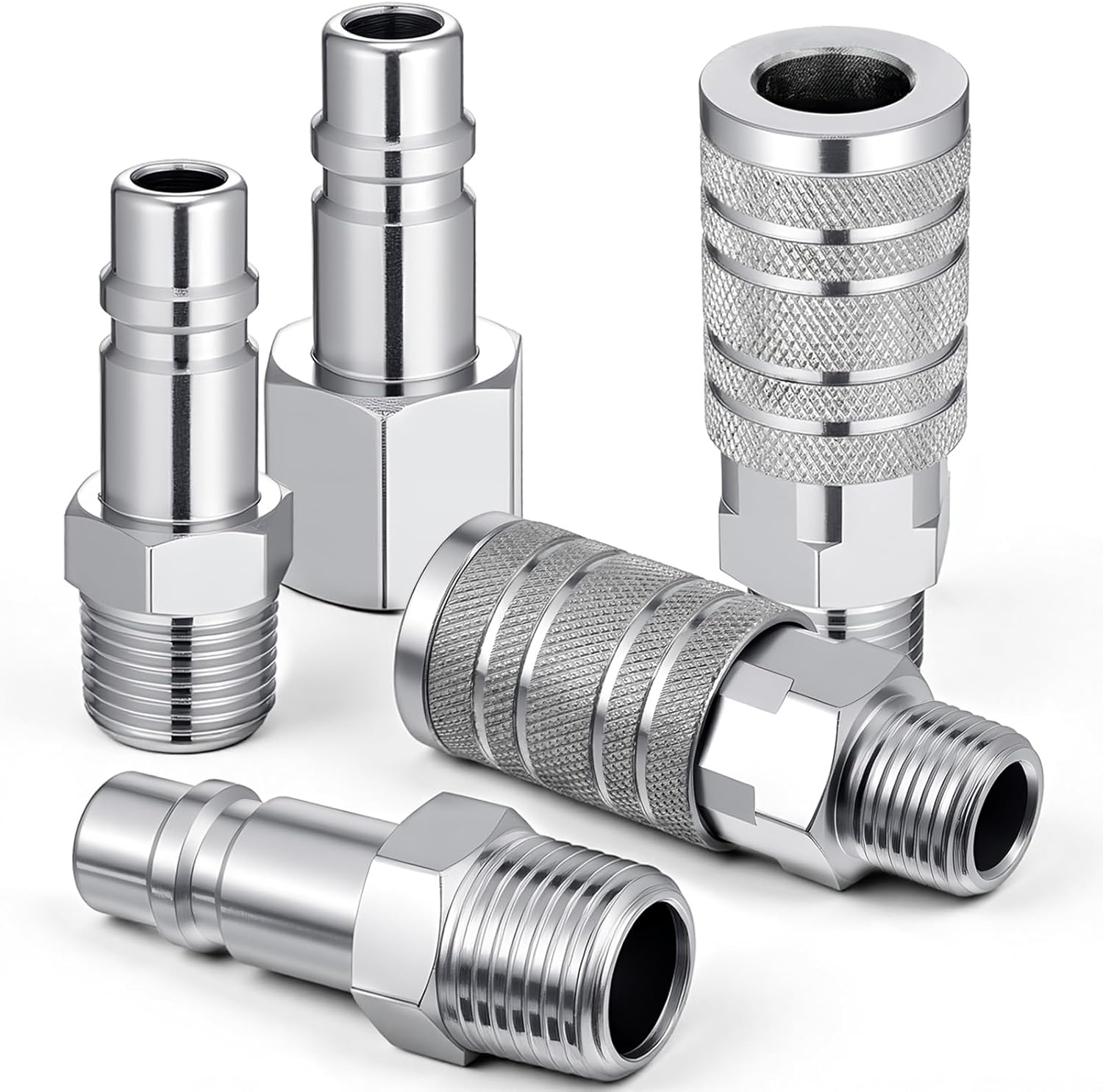 1/2” Air Hose Fittings Set, Industrial Air Coupler, 2PCS I/M Industrial Type Coupler with 1/2 Inch MNPT, 3PCS Plugs with 1/2 Inch NPT, Steel Quick Connect Fittings 300PSI