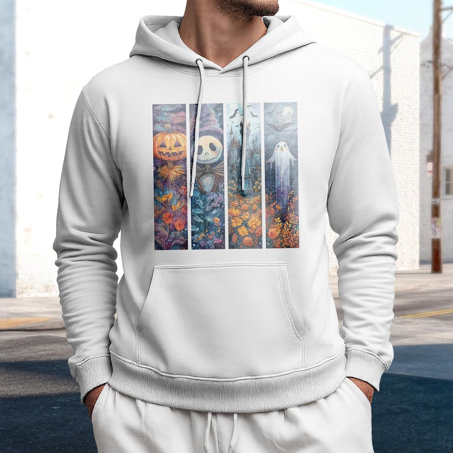 Hooded Sweatshirts for Men Novelty Halloween Graphic Print Hoodies Causal Fall Drawstring Pullover Tops with Pocket - Image 2