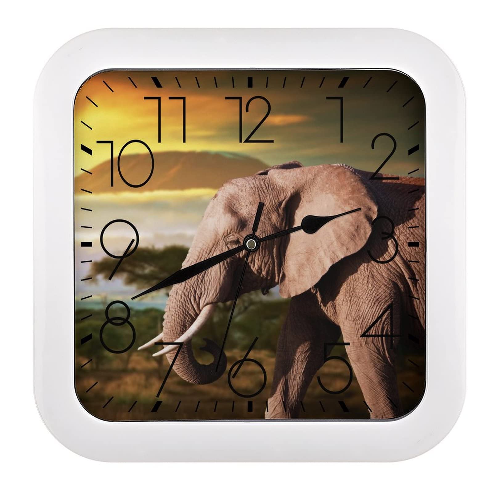 Pendule murale moderne au design épuré motif éléphant pour salon contemporain