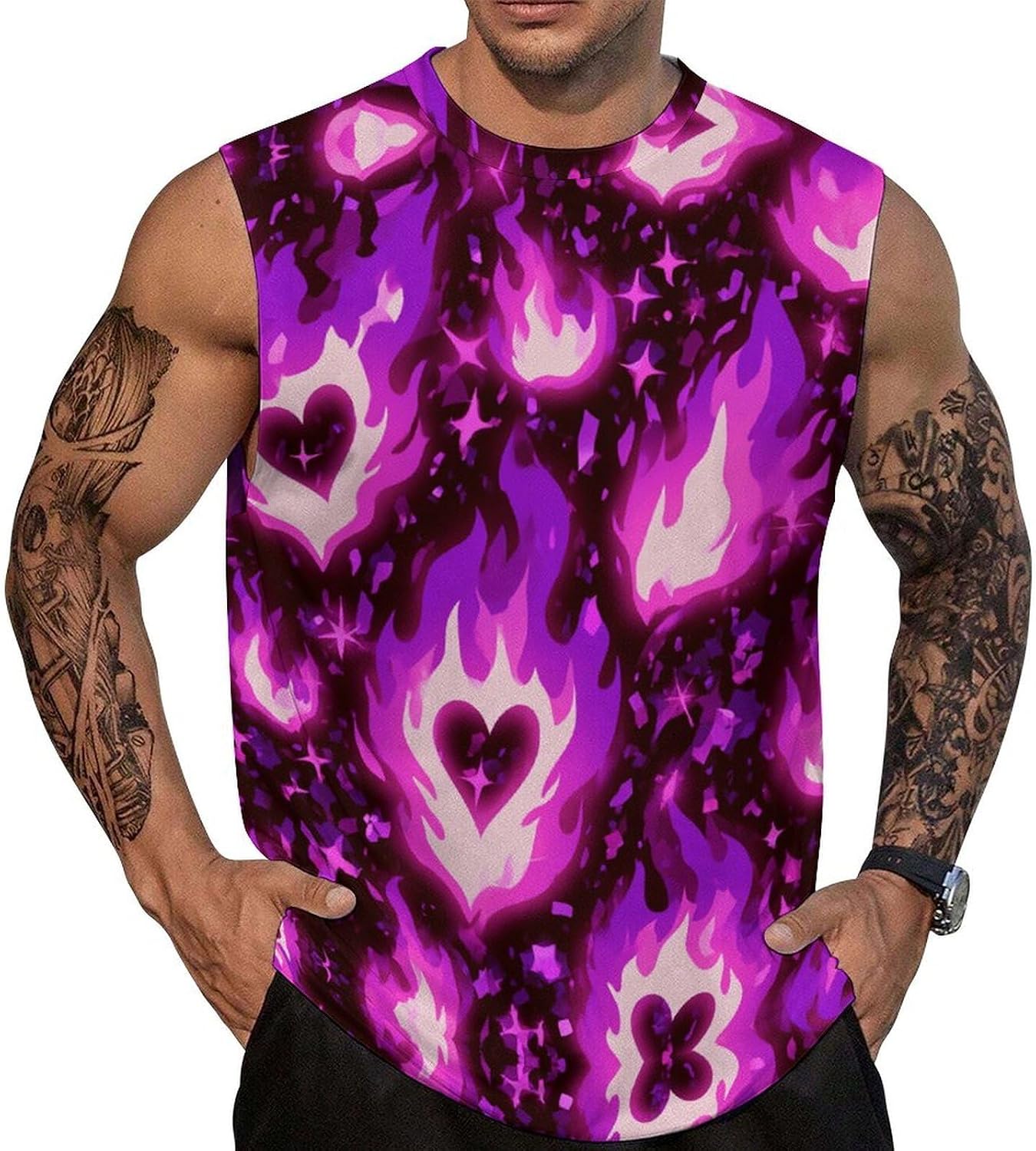 Heart-Shaped FlameMen's Sleeveless Crew Neck Knit Top, Soft Faux Cotton Everyday Casual Basic Blouse