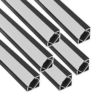 Jandei -Pack 6 Perfiles Aluminio en Tramos de 1 Metro, Forma V para Instalación de Tira LED en Esquinas a 90º, Difusor Semitransparente. Incluye Tapas y Clips para Montaje (Negro)